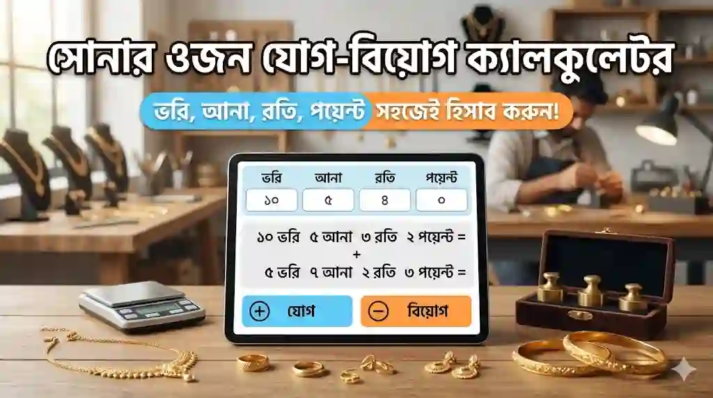 সোনার ওজন যোগ বিয়োগ ক্যালকুলেটর ভরি, আনা, রতি, পয়েন্ট